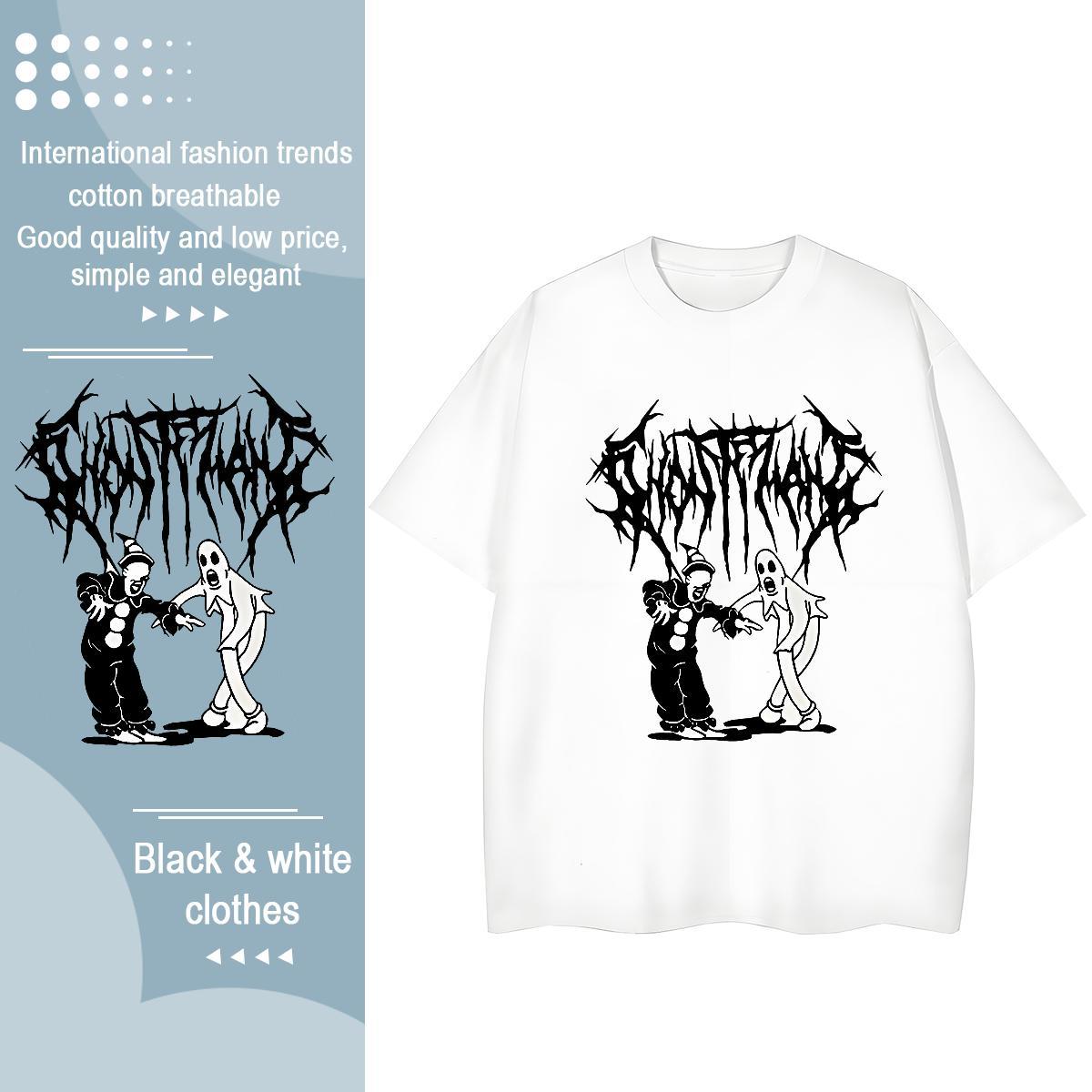 Casual New T-Shirts for Women 230g 100% Cotton Short sleeve Soft Sports Street Wear skull Couples T Shirts High quality Anime Oversized Polos