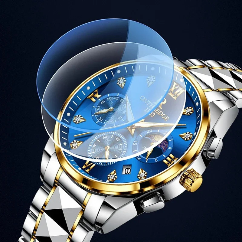 Leisure sports stainless steel strap watch fashion date display mens night light y quartz 241009