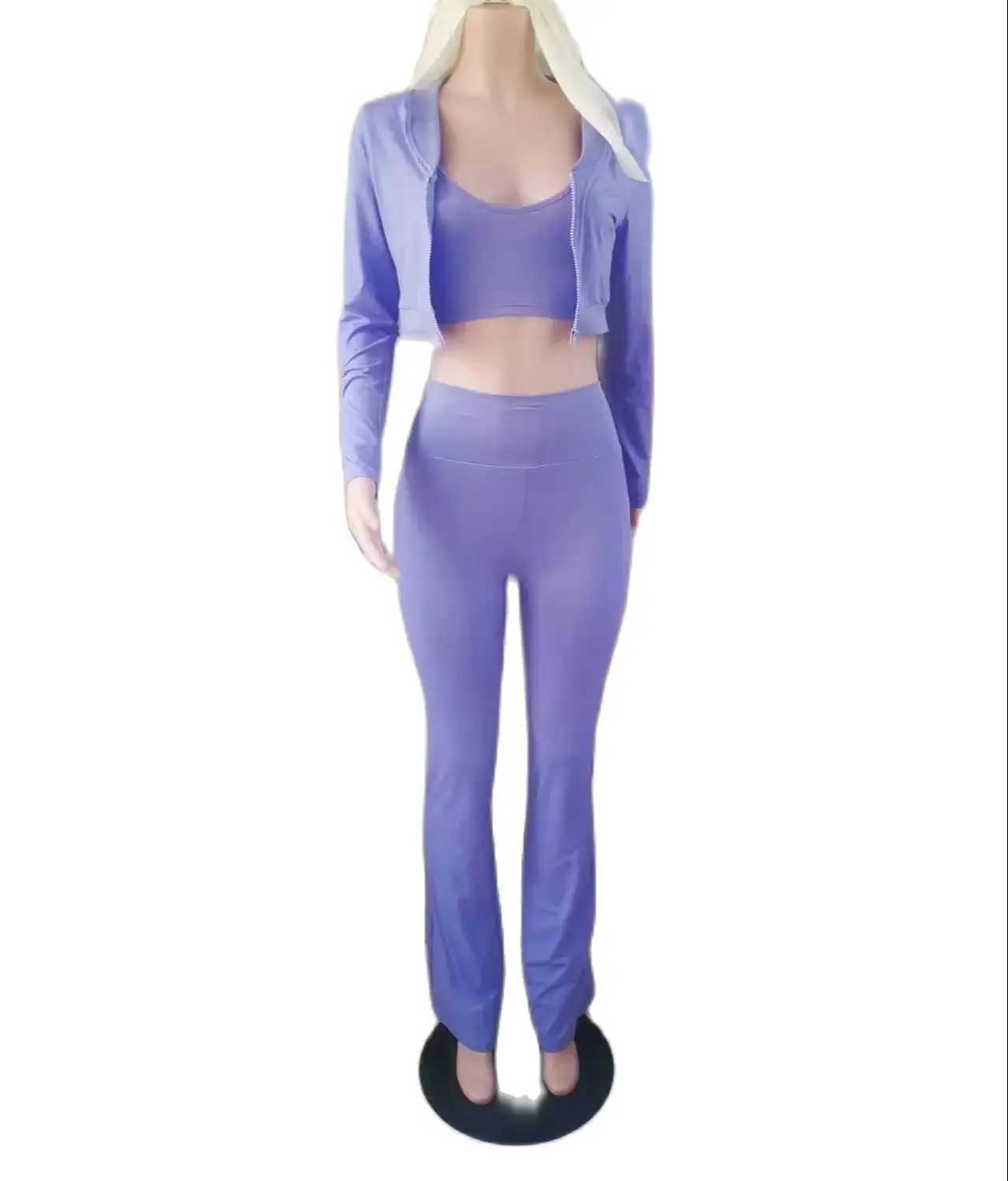 Women's Two Piece Pants Crop jacket hoodie front 2-piece pants set sexy sportswear 2024 womens autumn clothing body elegant 2-piece pants set Y24