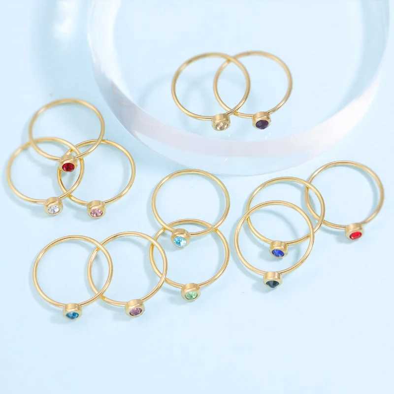 12 pieces/batch Birthstone Ring Size 5 6 7 8 9 10 Mirror Polish Stainless Steel Ring Female Couple Ring Fashion Jewelry Gift Y241019