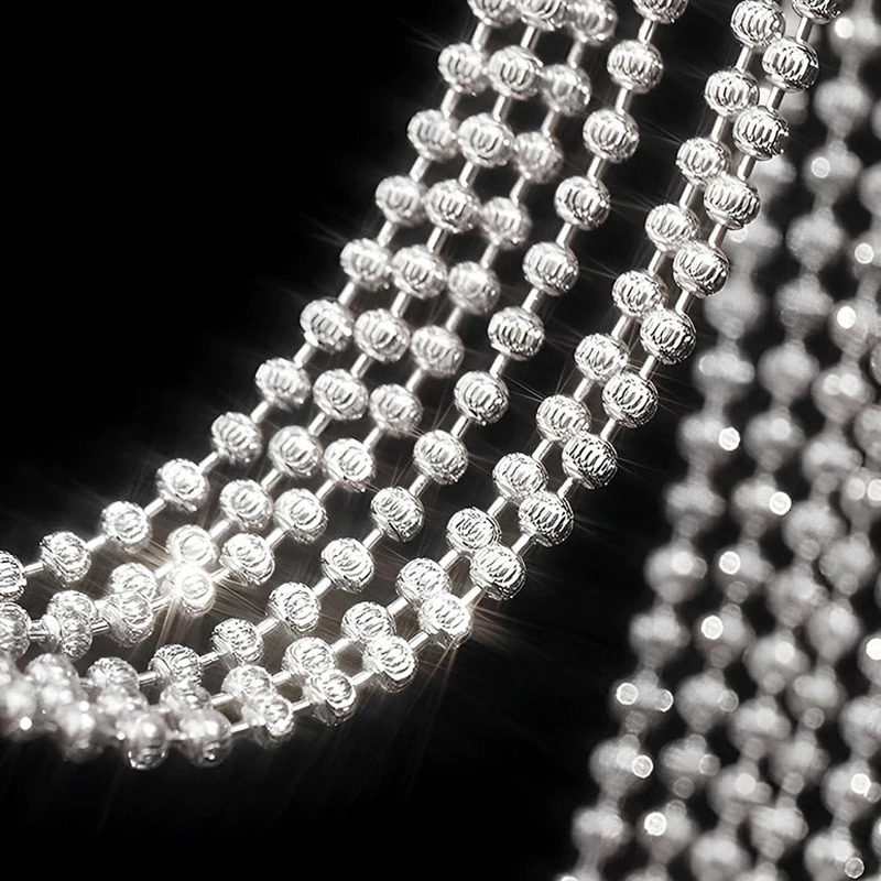 MIQIAO 925 sterling silver Italian womens necklace jewelry ball diamond cutting chain womens necklace length 40 45 50 55 60CM 241018
