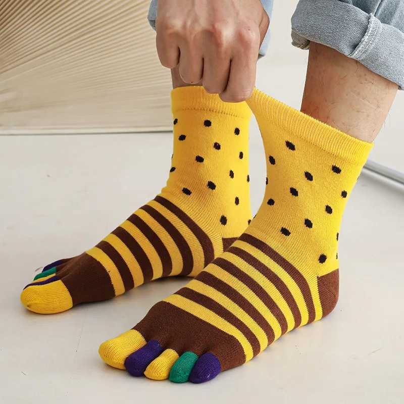 5 Pairs Colorful Toe Socks Large Mans Autumn Winter Thick Cotton Bright Color Fashion Striped Happy Socks Five Fingers EU45 46XJ241019