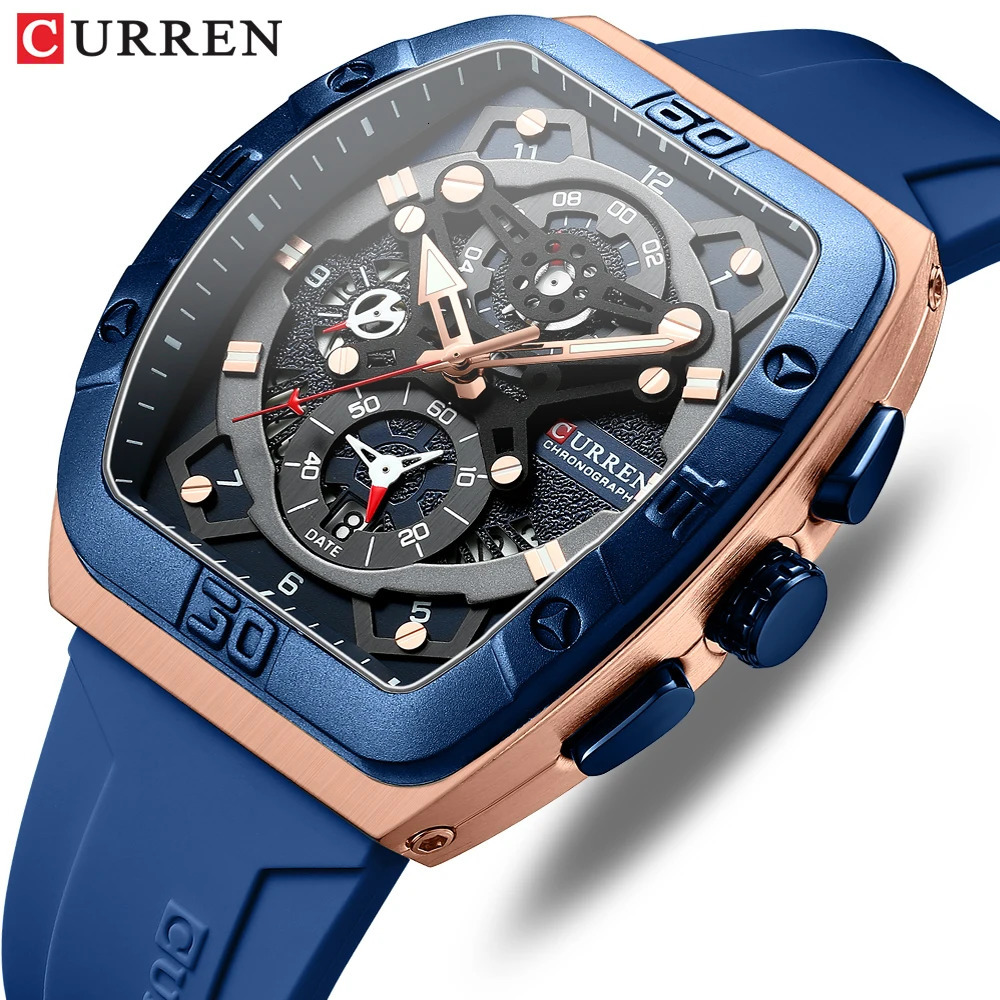 CURREN y sports quartz watch mens color multifunctional Tonneau with automatic date 241009