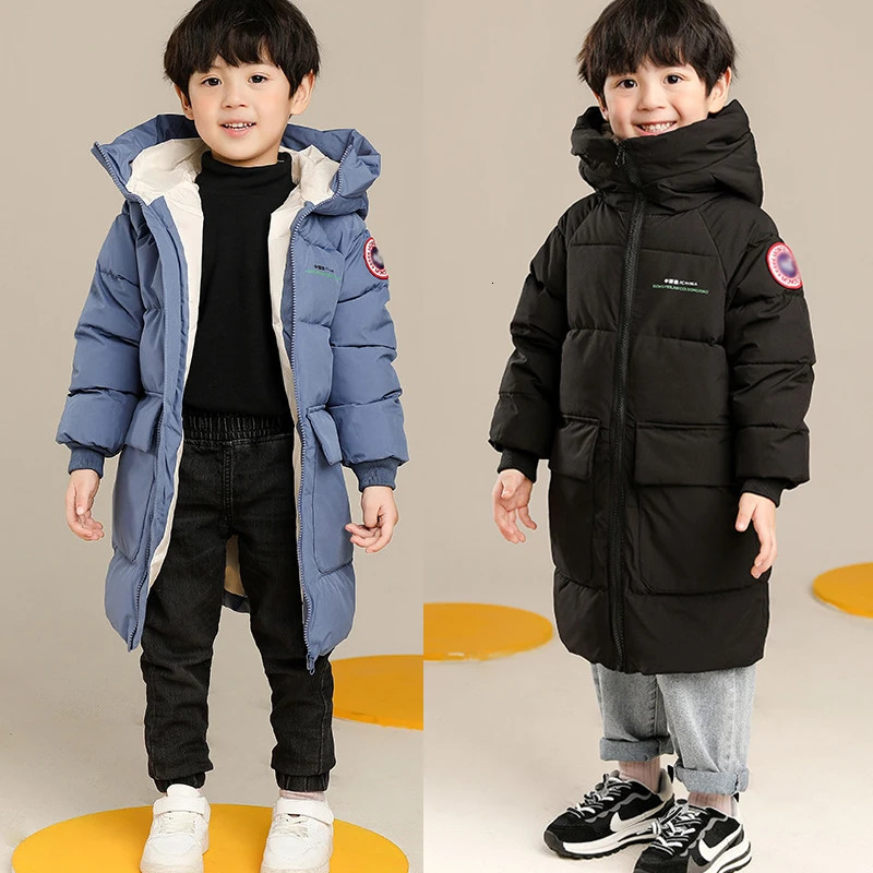 210 Years Autumn Winter Boys Jacket Solid Color Long Style Keep Warm Hooded Coat For Kids Children Birthday Present 241018