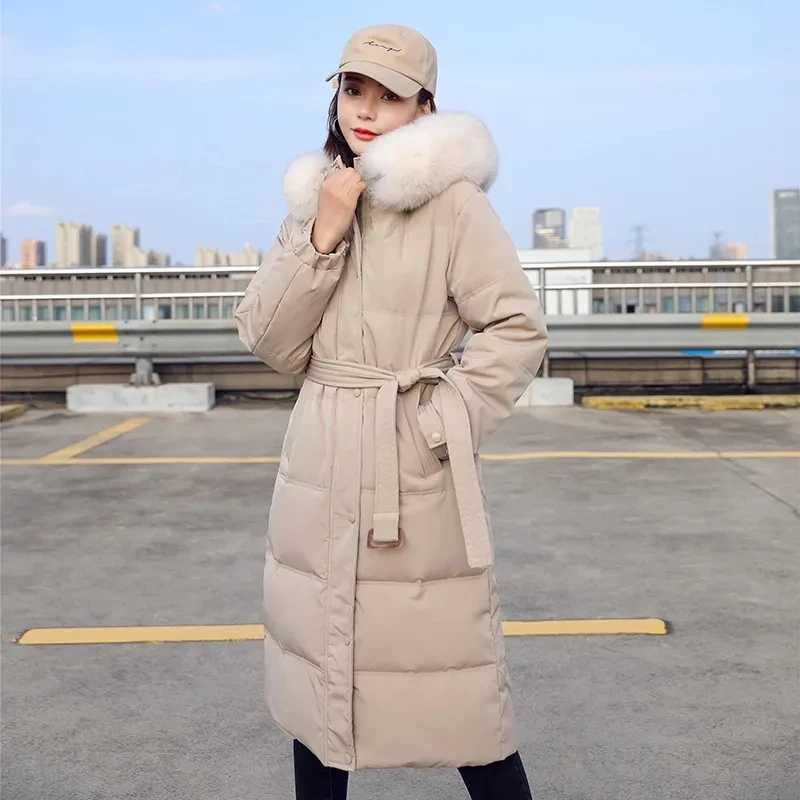 Long Down Cotton Parkas Coat Female 2024 New Winter Loose Large Fur Collar Hooded Warm Thick Parkas Puffer Women Padded OvercoatX241019