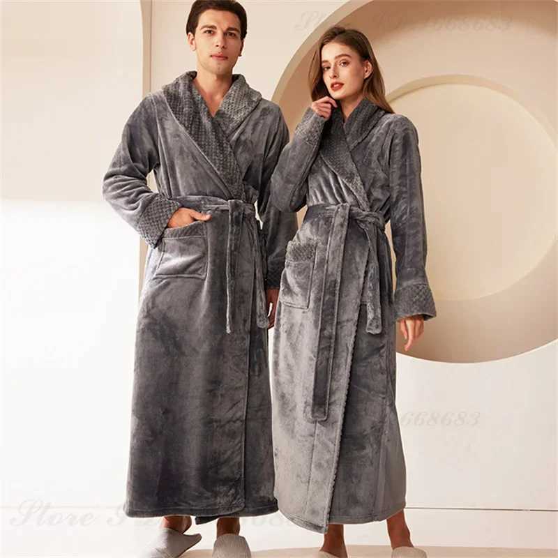Thicken Warm Flannel Mens Kimono Bathrobe Gown Home Clothes Couples Long Robe Autumn Winter Coral Fleece Sleepwear Lounge WearXJ241018