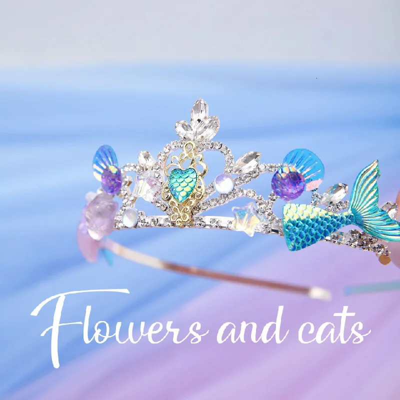Summer Blue Mermaid Princess Crown Hair Cute Hair Accessories Headbands for Girls 241018