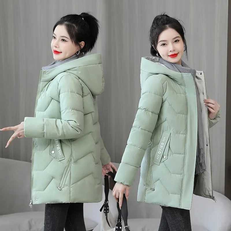 New Winter Printed Letters Women Jacket Long Hooded Parka Cotton Padded Jacket Female Parkas Casual Warm Outwear Snow Wear CoatsX241019