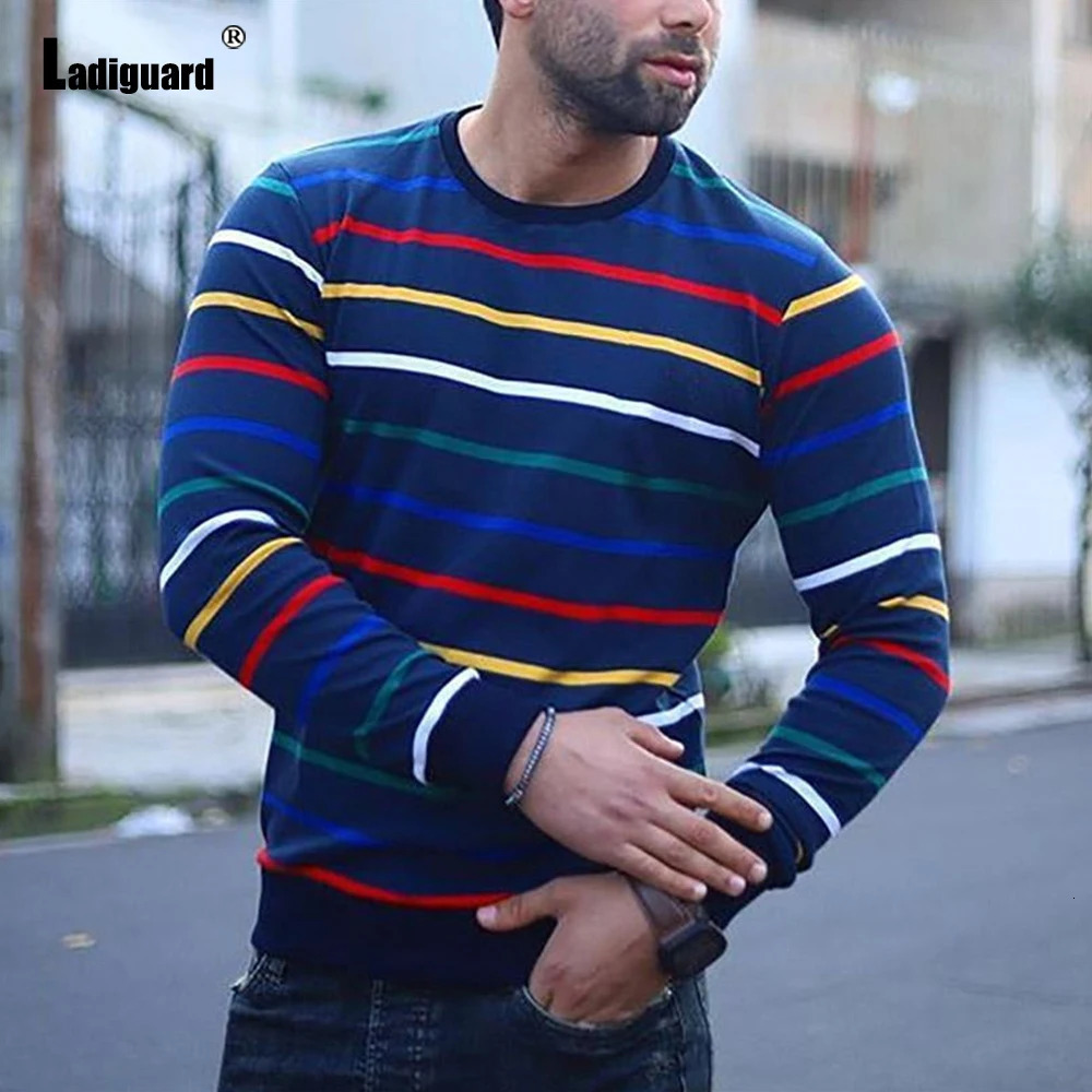 Plus size 4xl mens basic long sleeved fashionable striped T-shirt Masculinas autumn casual floral mens tight fitting T-shirt 241018