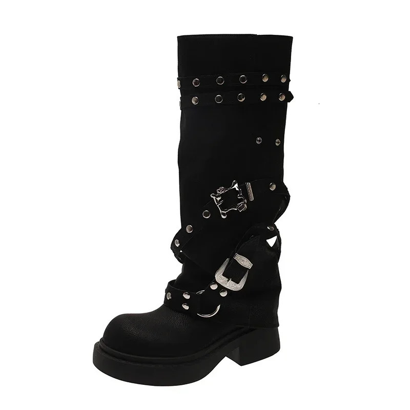 er Rivet Womens Trouser Leg High Boots Fashion Punk Style Shoes Autumn Thick Boots Womens Knight Boots 241018