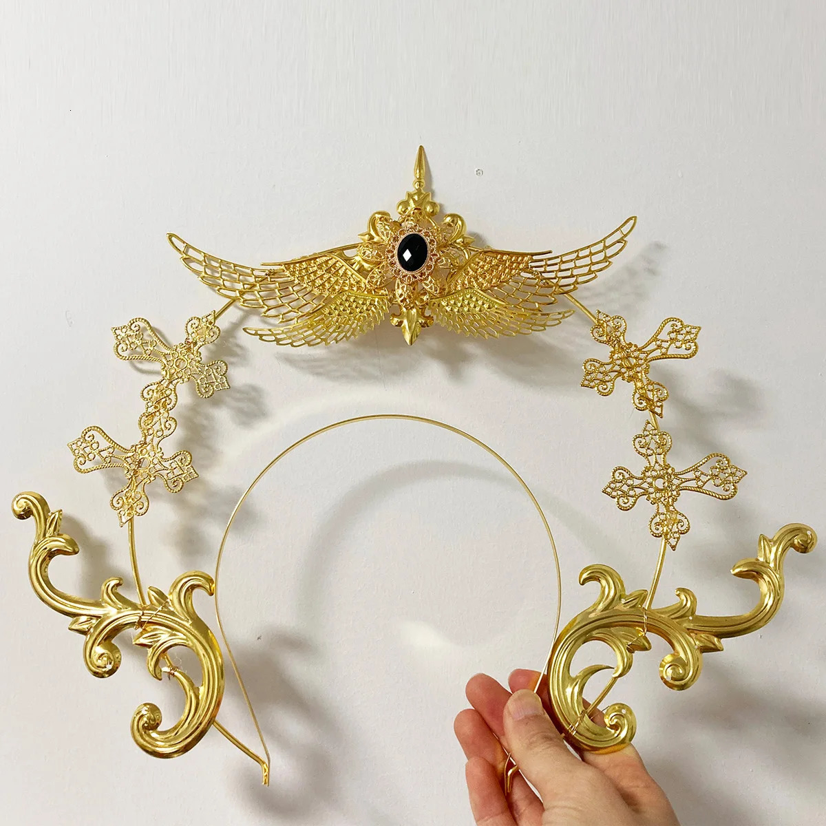 DIY unfinished product Sun Goddess antique headband Notre Dame Cathedral Apollo halo Gothic angel golden hair decoration Lolita prop 241018