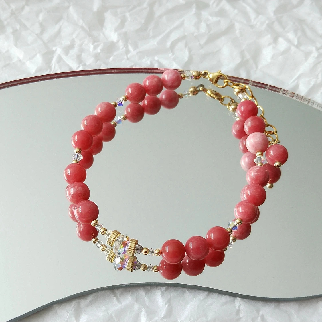 Lili Ji Nice Quality Thulite American 14K Gold Plated Bracelet Natural 6mm Stone Handmade Jewelry Party Fashion Jewelry 241018