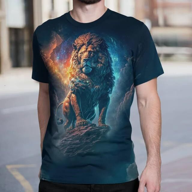 Mens T shirt Lion Shirts for Men Women 3D Print Design Leo Zodiac Lightning Wildlife Short Sleeve Unisex Animal Print Shirt tee Casual tops summer clo