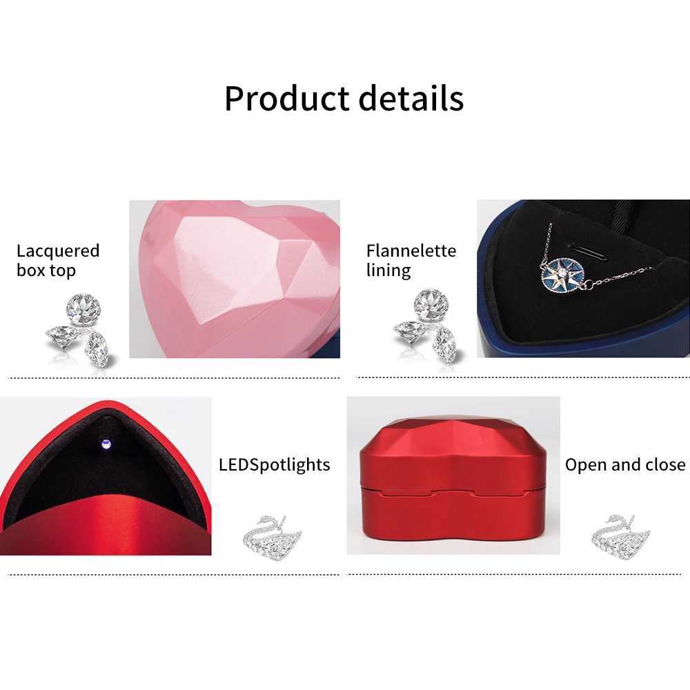 Luxury heart-shaped LED wedding ring box with display screen storage organizer jewelry packaging decoration pendant womens full set W241019