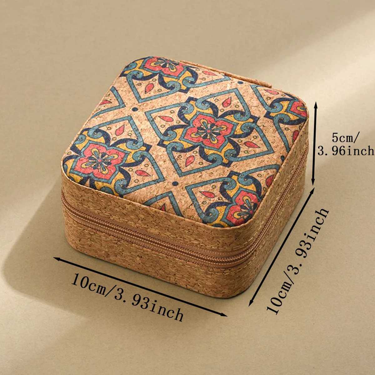 Cork patterned jewelry box with fashionable retro style portable travel jewelry storage display rings necklaces earrings W241019