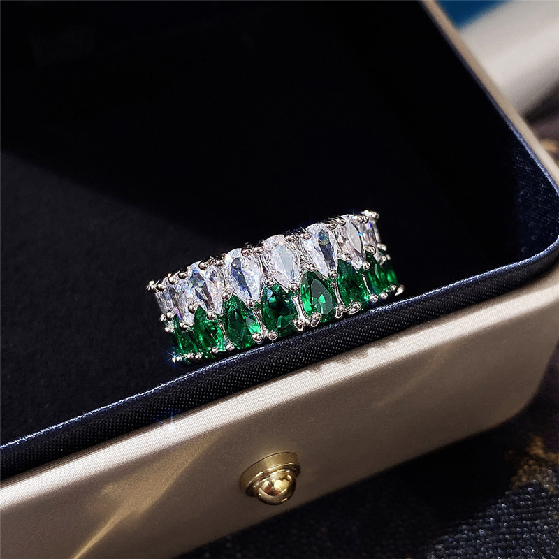 Ring for women light luxury double row of water drop zircon ring for men couple rings designer 9mm crystal ring wedding jewelry