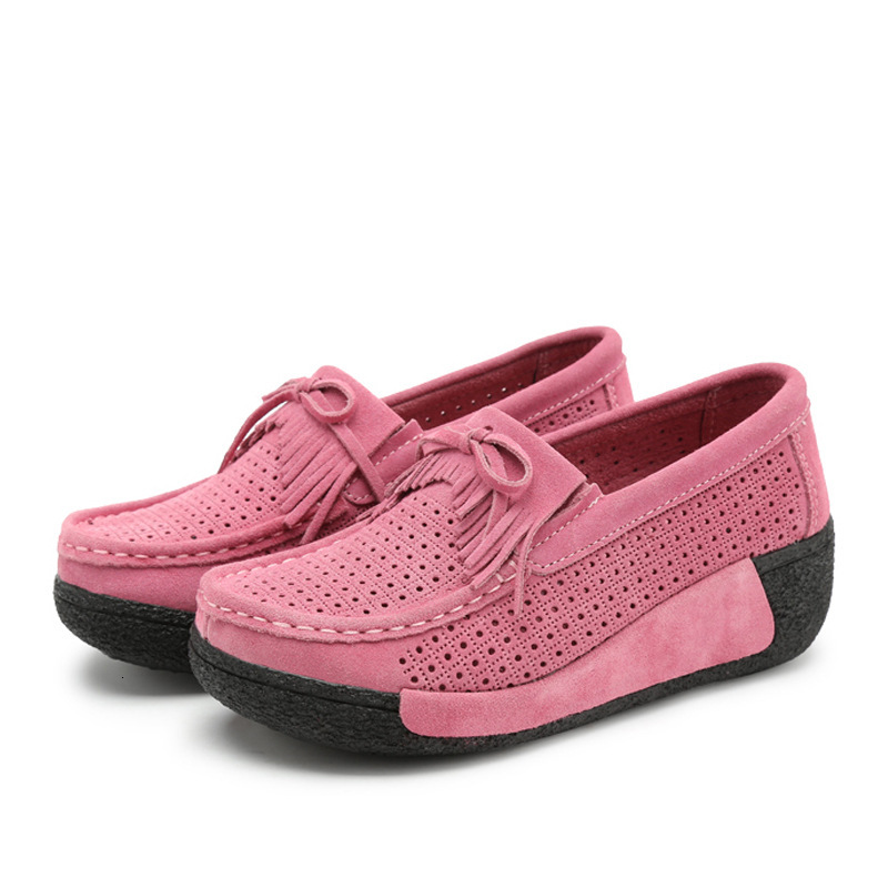 Spring and Autumn Breathable Women's Shoes Velvet Leather Thick Bottom Hollow Single Shoes Mom Slope Heel Women's Shoes Swinging Shoes Women