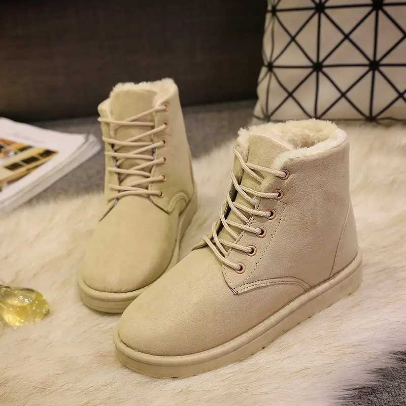 Womens winter snow boots warm flat plus size platform lace womens shoes new wool suede ankle boots 36-42 Y241019