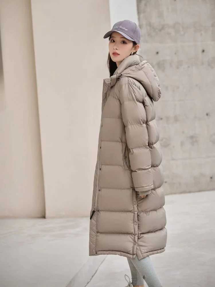 Winter Warm Coat Light Luxury 90 White Goose Down Jacket Hooded Long Section Parka Elegant Leisure Slim Fluffy Womens CoatX241019