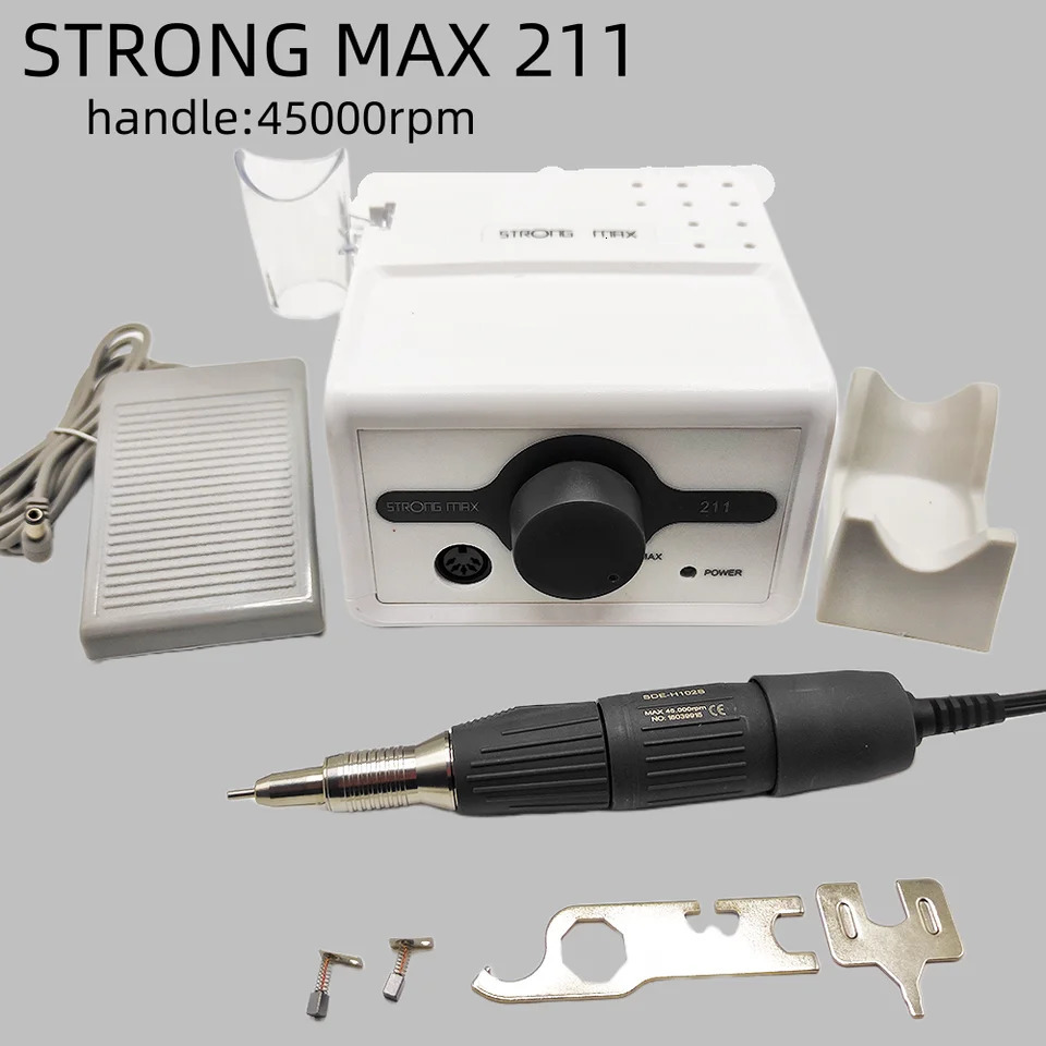 65W Strong Max 211 electric nail drill 45K Strong 102LN marathon handle professional nail polish sander equipment set 241007