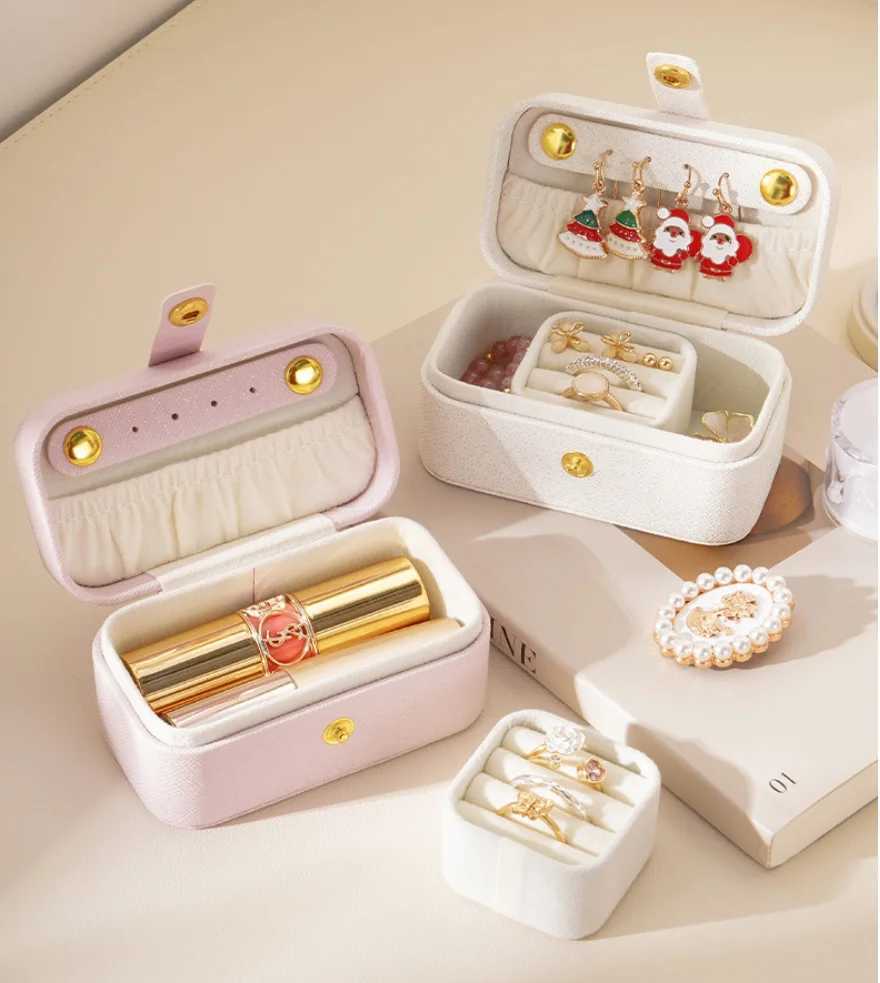 1 piece Pu leather jewelry box simple ring necklace earring storage daily travel portable storage box fashionable womens clothing gift W241019