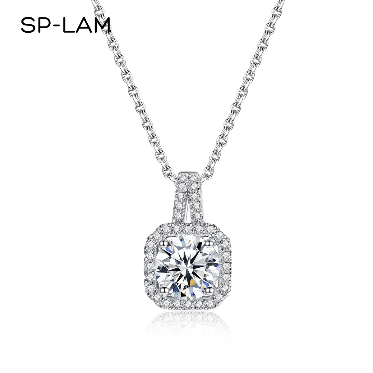 necklace with certificate 1CT cubic zirconia CZ Pave chain square pendant wedding jewelry gift 241018