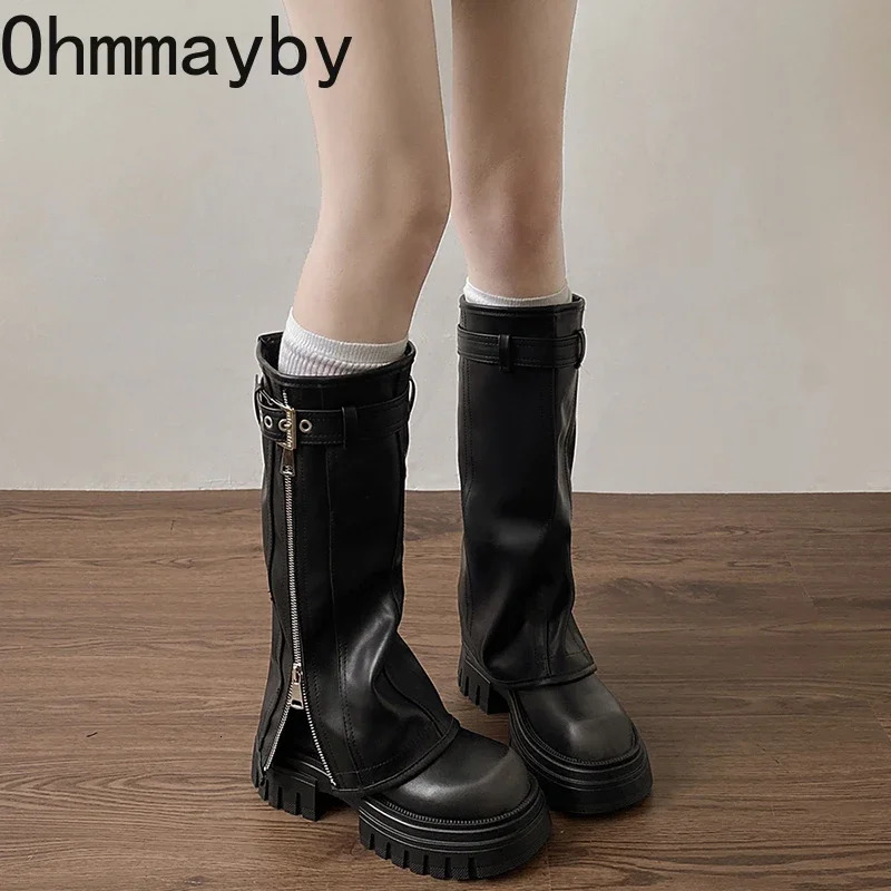 Short and chubby knee high boots for women fashionable womens side zipper knight boots 2024 autumn and winter womens shoes 241018