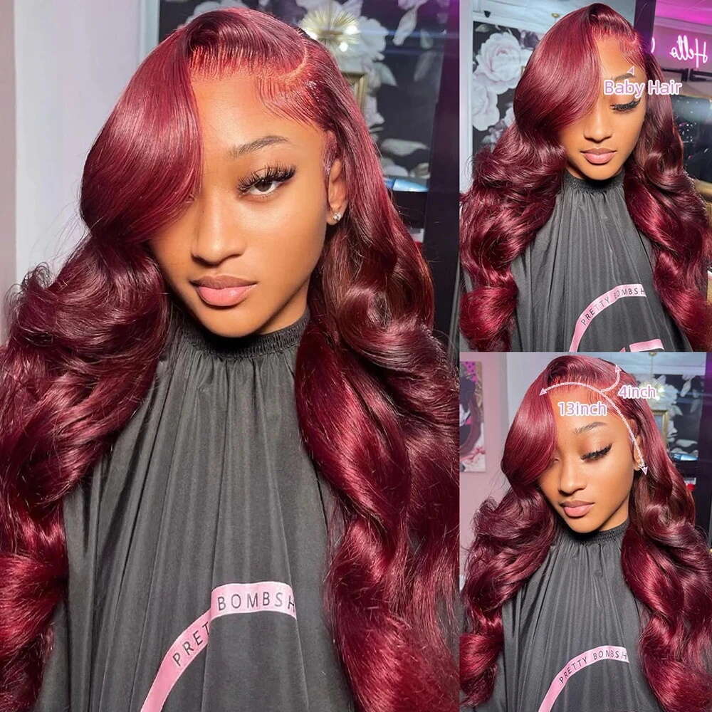 200% Density 13x6 Body Wave Hd 13x4 Frontal Human Hair Wig For Black Women 99j 360 Full Lace Front Brazilian bury Wigs