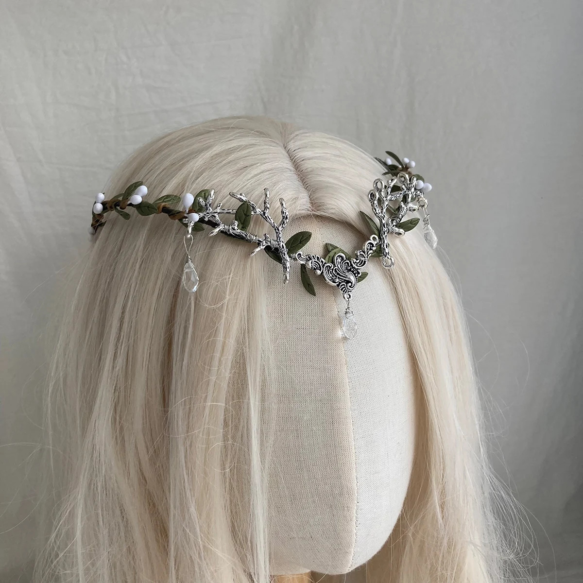 Moon Woodland Headwear with Branches Fairy Crown Elf Crown Female Wedding Bride Fairy Butterfly Costume Round Flowers 241018
