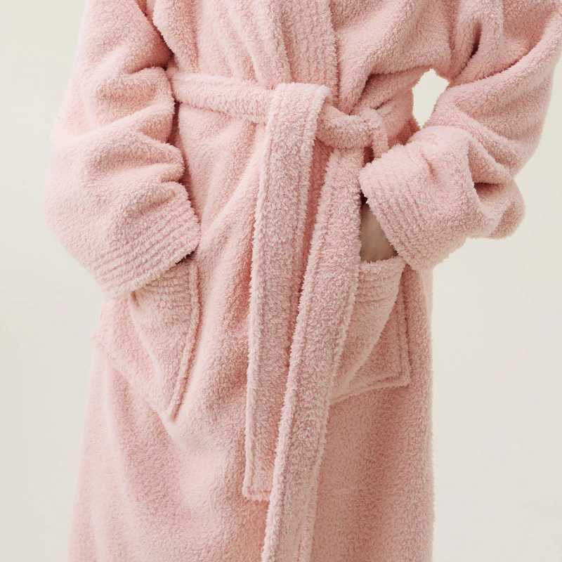 Autumn Winter New Couple Nightgown Coral Plush Plus Thick Plush Mens and Womens Extra Long Solid Causal BathrobeXJ241018
