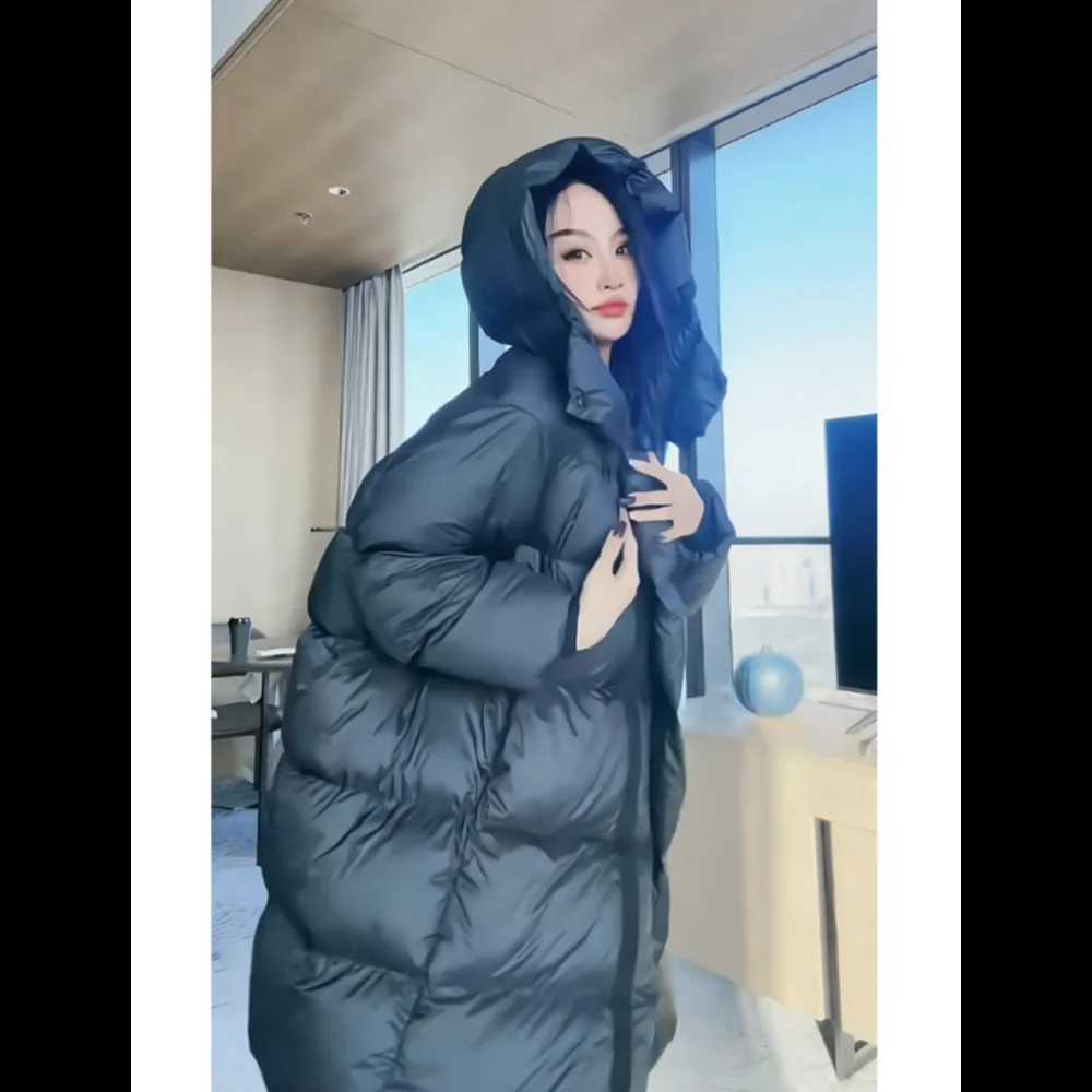 Womens Down Jacket in The Long Cocoon Thickened Hooded Jacket Loose Korean Version of The Bread Clothing Outdoor WarmthX241019