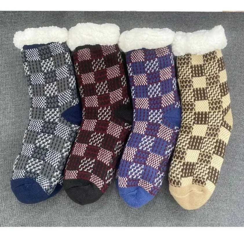 Fluffy Non Slip Socks Mens Plaid Winter Warm Short Cotton Thickened Home Sleeping Thermal Soft Anti Slip Floor Fuzzy Sock MaleXJ241019