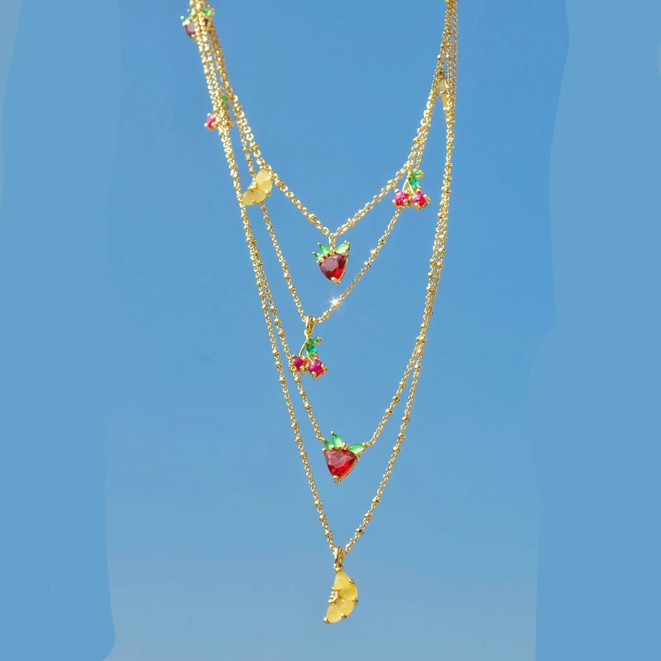 ly arrived jewelry gold claw inlaid with multi-color zircon fruit necklace womens casual daily model eye shadow necklace 241018