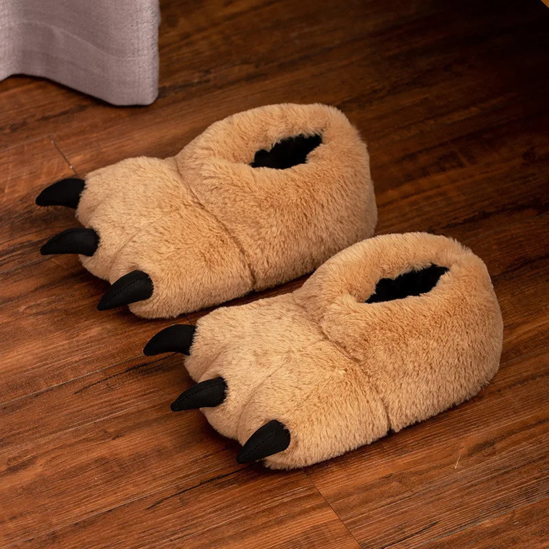 Womens and Girls Winter Slippers er Christmas Animal Slippers Bear Claw Thick Fur House Shoes 241018
