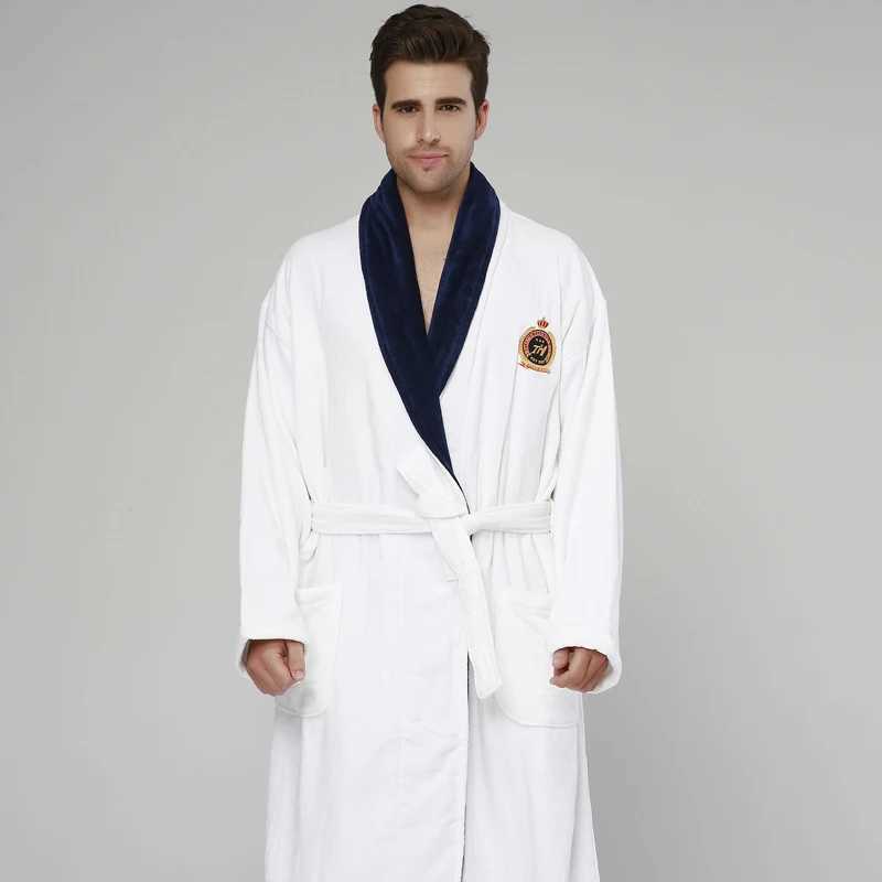 Bathrobe 100% Cotton Cut Velvet Towel Material Thickening Increase Hotel Yukata MenS Winter Pyjamas Beauty Salon NightgownXJ241018