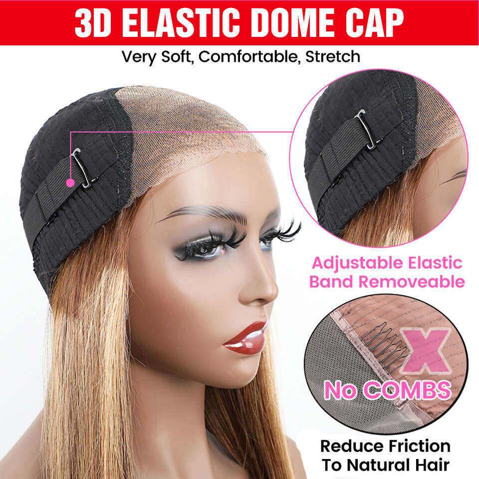 Glueless Wig Highlight Human Hair Ready To Wear And Go Preplucked Straight Ombre Colored HD Lace Wigs For Women s