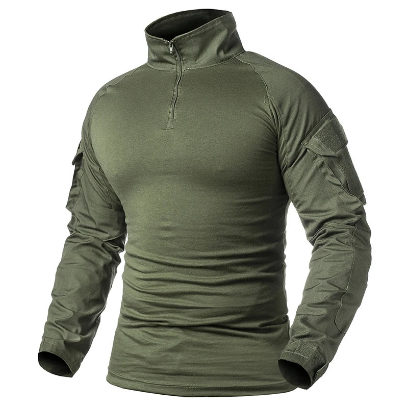 1/4 zipper long sleeved tactical shirt mens Rip Stop cotton battle shirt camouflage uniform T-shirt 241018