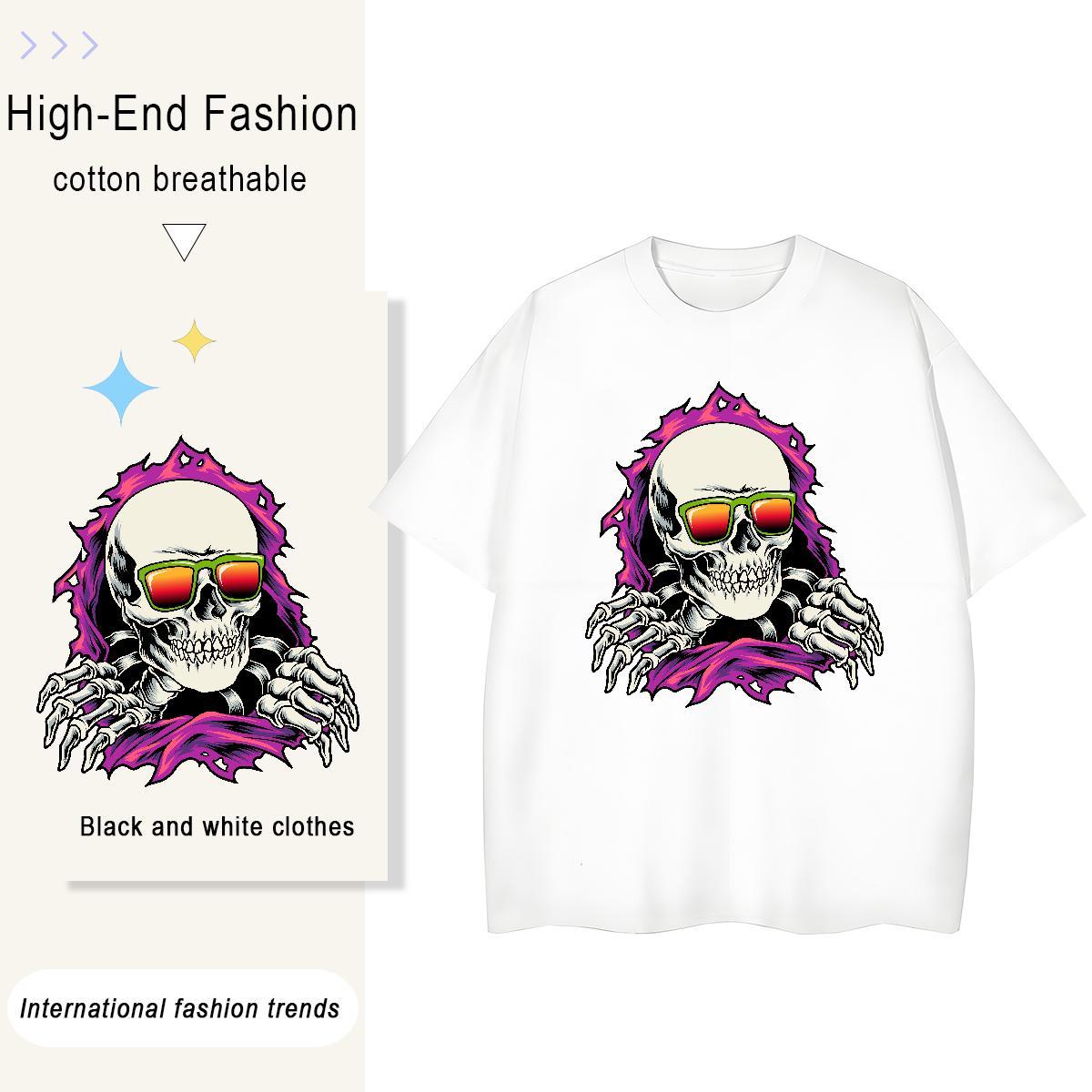 Designer T-Shirts for Women 230g Pure Cotton Breathable Crew Neck Casual Beach skull Tshirt for Man Woman Lady Cartoon Printing L-4XL Tees Shirts