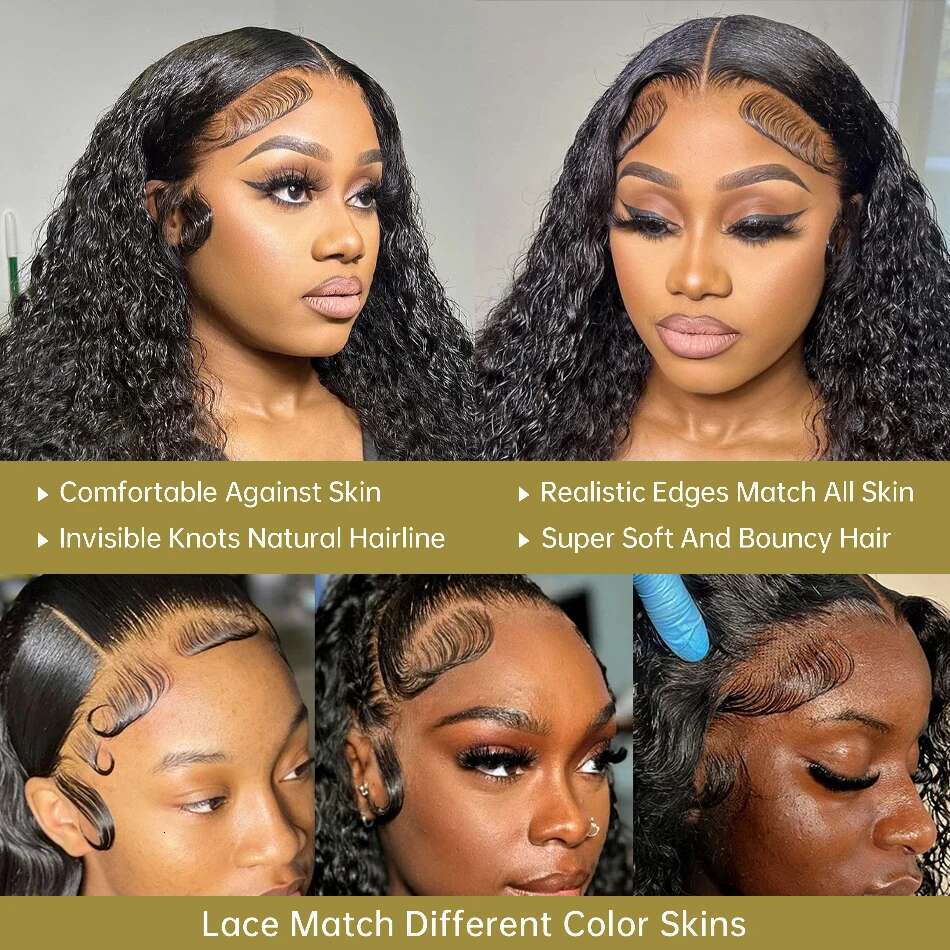 Deep Wave 13x6/13x4 Transparent Peruvian Front Human Cury 4x4 Lace Closure Wigs For Black Women Bg Hair