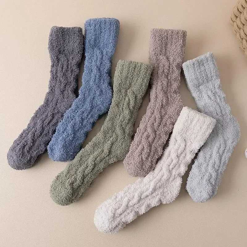 1/2Pairs Winter Warm Velvet Socks Men Coral Fleece Thick Plus Stocking Girls Fluffy Floor Sleeping Middle Tube Sock Hosiery SoxXJ241019