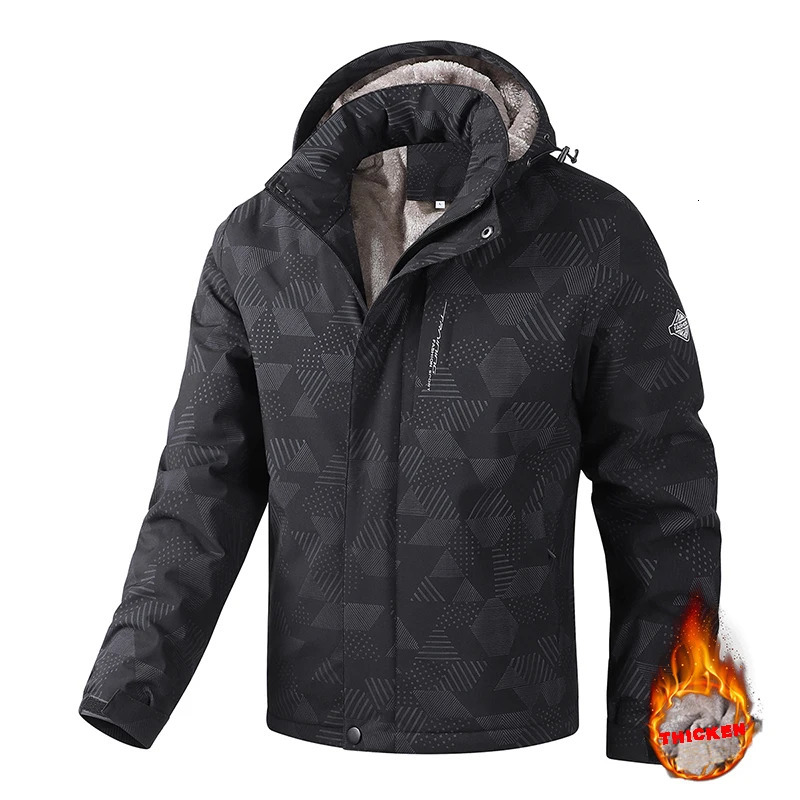 Winter Hooded Jackets for Men Hiking Plus Size Windbreaker Thickend Fleece Male Fashion Clothing Trends Ski Outdoor 241018