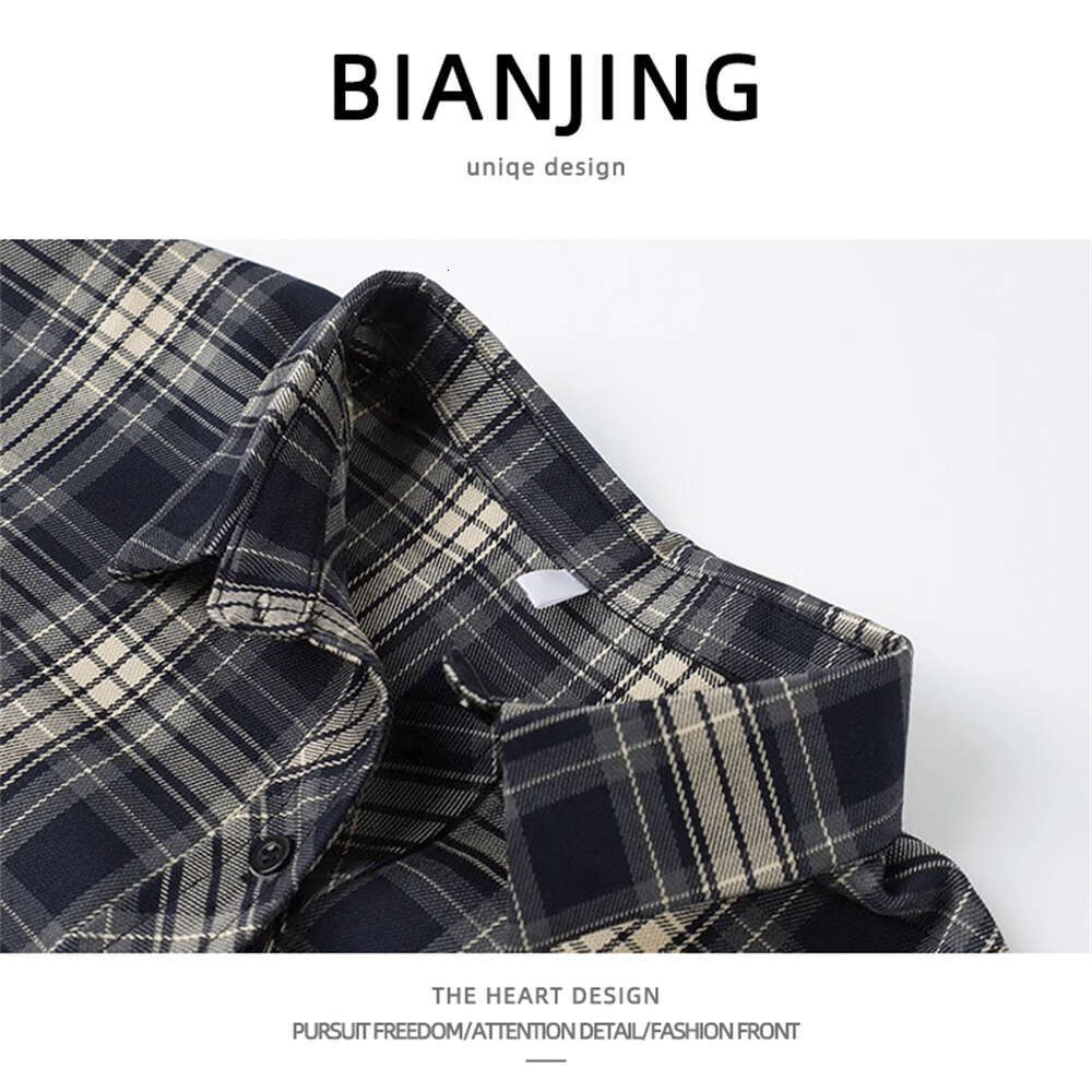 shanshi Men's shirts American plaid long sleeved shirt women in spring autumn with a niche design sense Loose and casual shirt handsome jacket fo