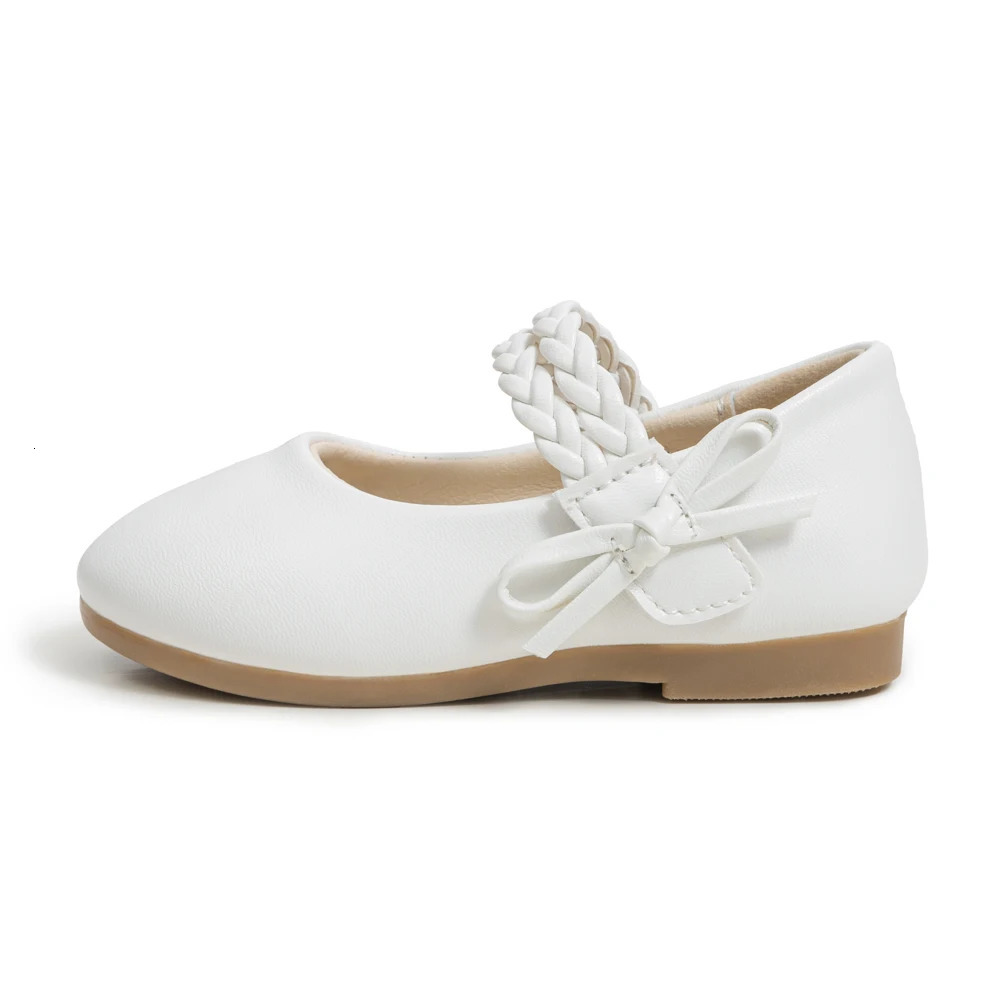 KIDSUN Fashion White Kids Girls Dress Shoes PU Leather Princess Wedding Party School Low Heel Flats for Little Big 241018