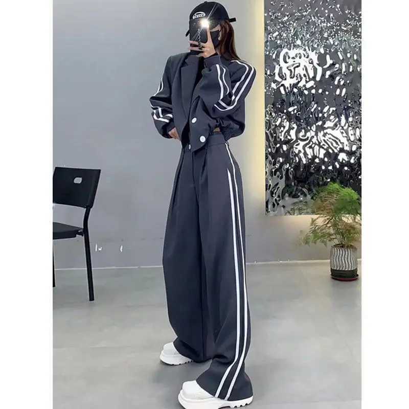 Women's Two Piece Pants Womens casual suit 2024 autumn/winter new thick coat high waist ultra-thin wide leg pants two-piece set Y241019RKQV