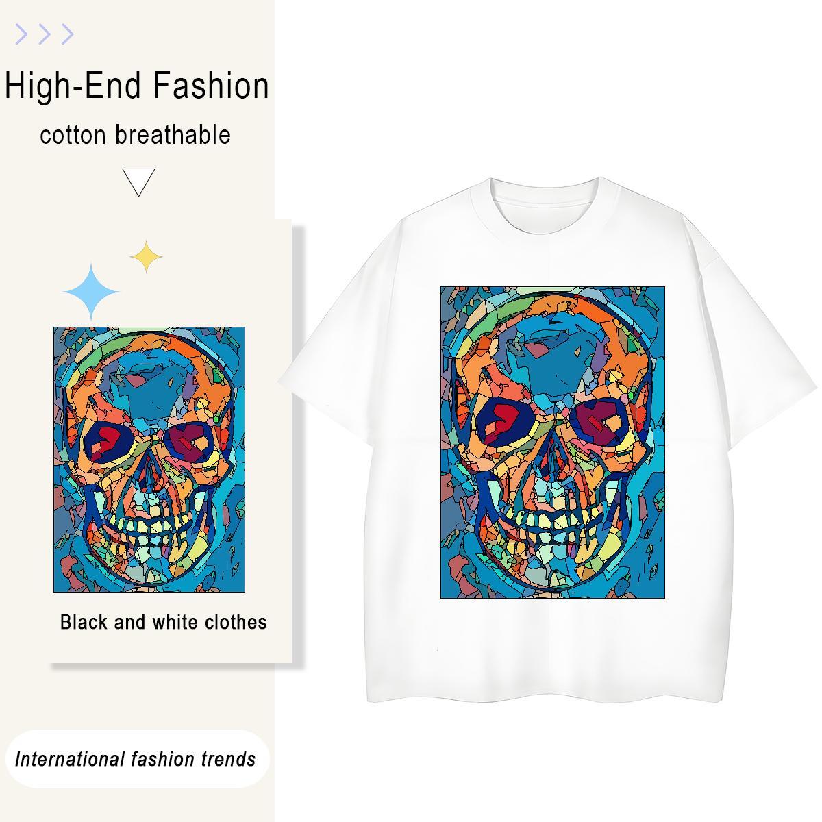 Fashion Casual Woman T Shirts 100% Cotton 230g Crew Neck Breathable Daily Wear skull Women Tshirts Designer Black Oversized Clothes Shirt