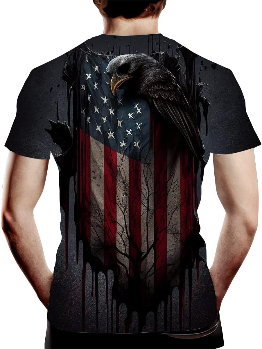 Mens T shirt American Skull Flag Shirt Men's American Patriotic Flag Cool Tee Top tee Casual tops summer clothes Fashionable and breathable