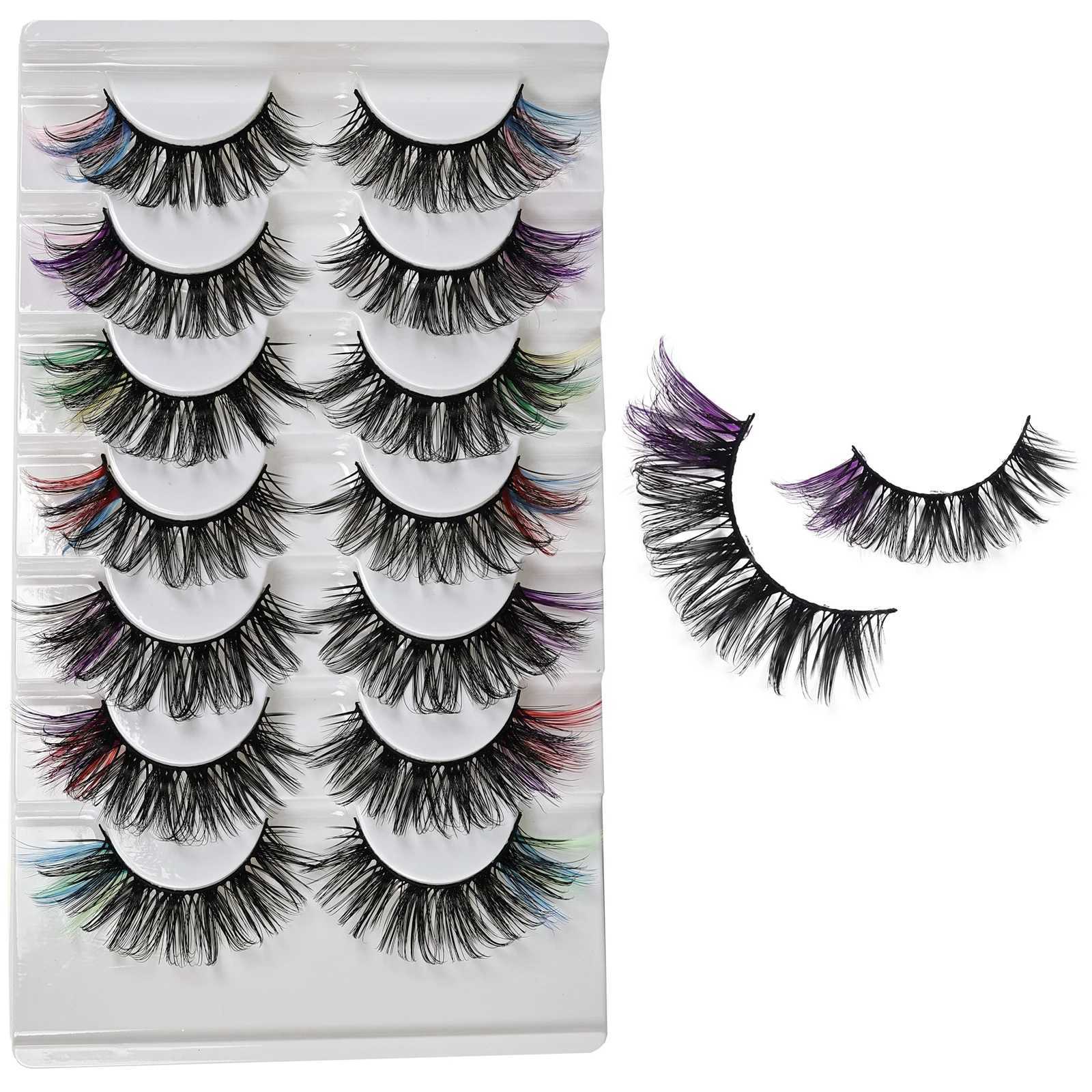 7pairs Colorful False Eyelashes 3D Faux Mink Fluffy Eyelashes Russian Natural Thick Fluffy LashesXJ241019