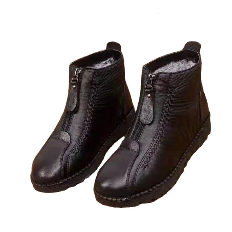 Winter womens ankle boots fashionable and warm mothers boots flat bottomed comfortable non slip front zipper closure womens shoes 241018