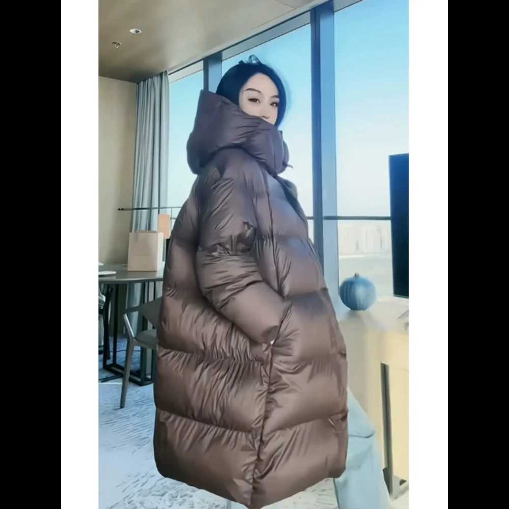 Womens Down Jacket in The Long Cocoon Thickened Hooded Jacket Loose Korean Version of The Bread Clothing Outdoor WarmthX241019