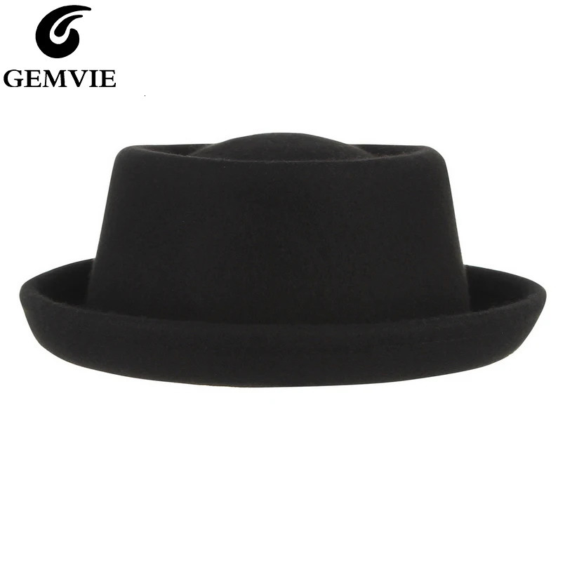 GEMVIE Classic 100% wool soft felt pork pie hat Fedora mens autumn winter wool hat curve Brim mens dress hat 241018